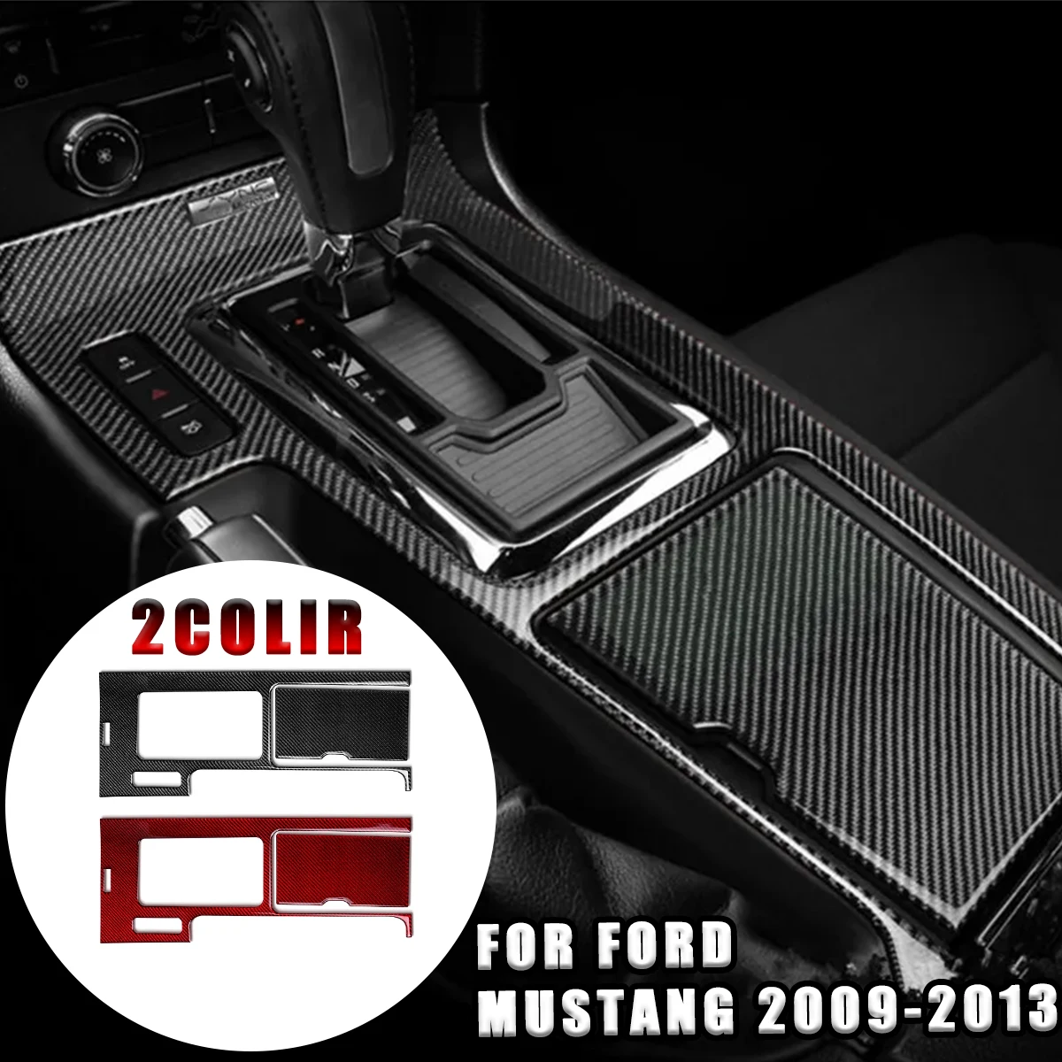 

For Ford Mustang 2009-2013 Car Interior Center Console Transmission Shift Box Panel Trim Decorative Frame Sticker Carbon Fiber