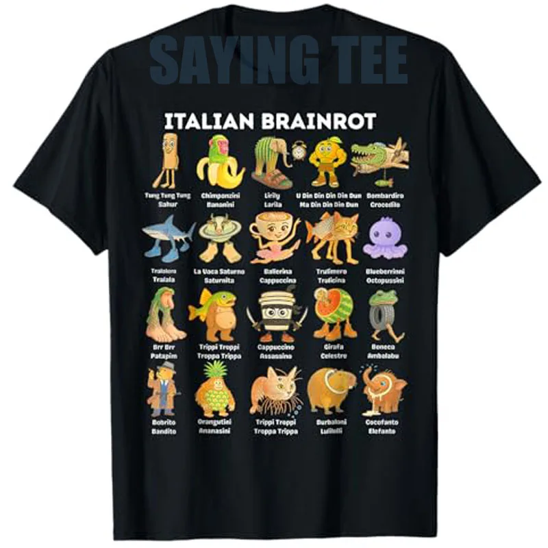 

Итальянская футболка Brainrot Meme, забавная футболка с юмором и животными Brainrot, футболка с рисунком комиксов Y2k, модная футболка для мальчиков с короткими рукавами, блузки