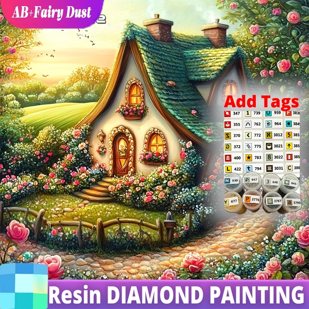 

Алмазная мозаика DIY: Домик с цветами, полная выкладка стразами, пейзаж, ручная работа, розы, изображение розы, вышивка стразами, эффект «волшебной пыли»