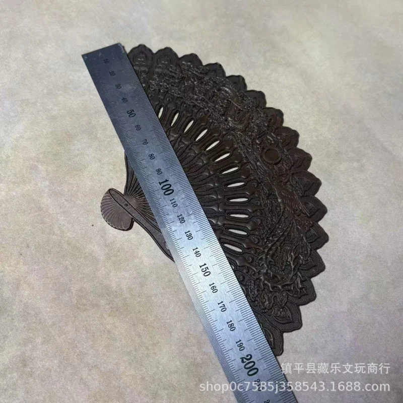 Antique Miscellaneous Items: Qianlong Era Qing Dynasty Hollow- Dragon And Phoenix Folding Fan, Hand-Carved Craft Ornament,