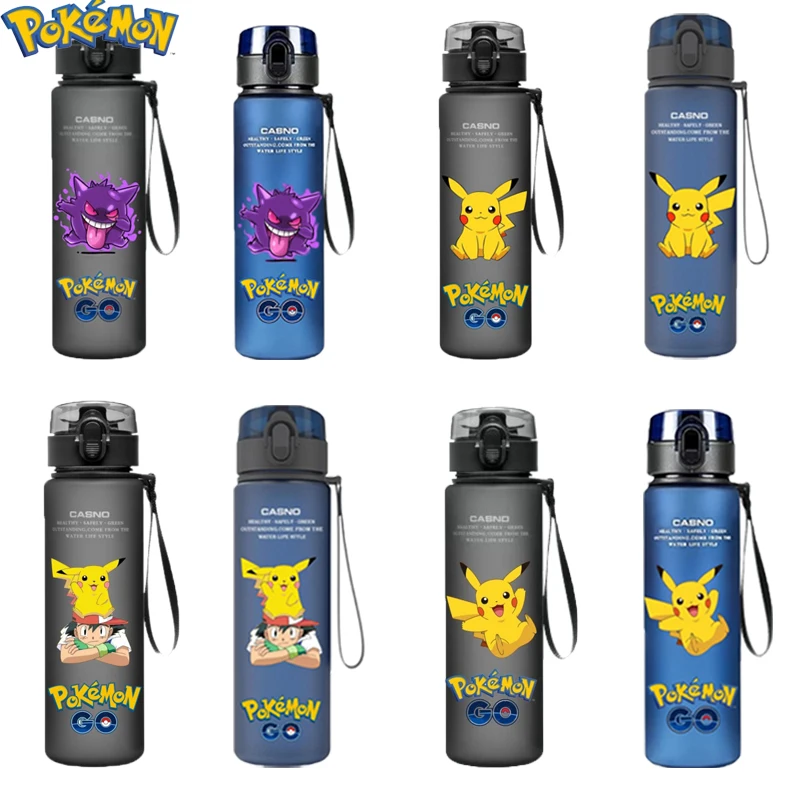 Botella de agua portátil de Pokémon para niños, vaso de plástico de gran capacidad para deportes al aire libre, Pikachu, regalos de cumpleaños, 560Ml