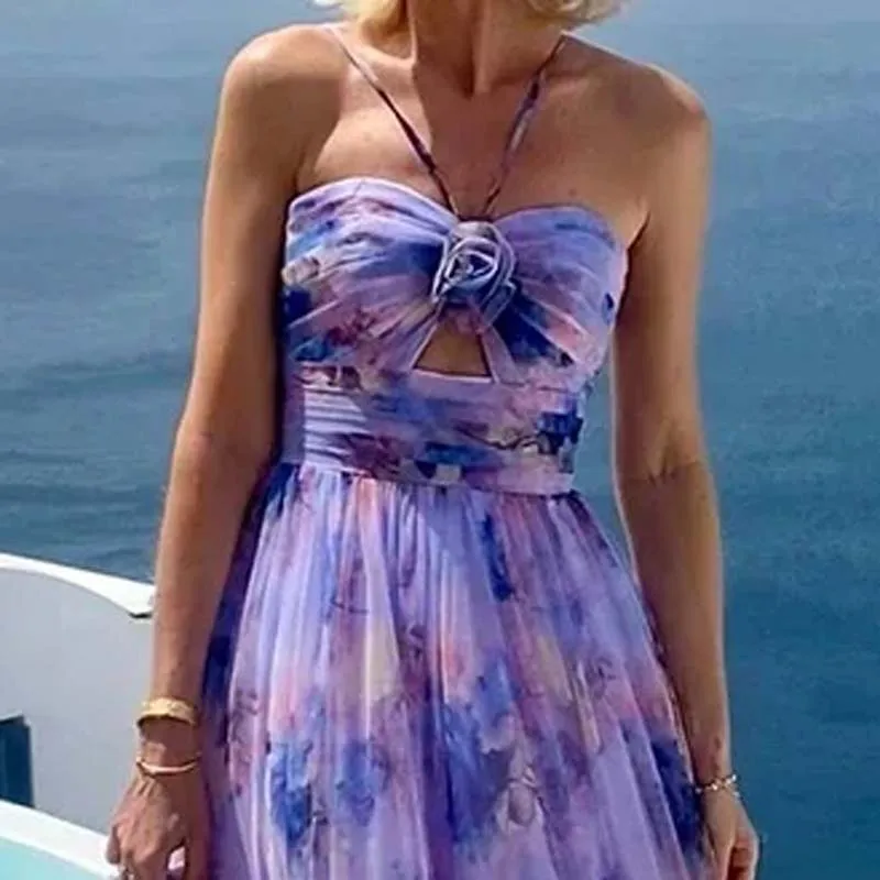 Vestido largo de cintura sin mangas con cuello colgante y temperamento elegante, vestido Sexy con hombros descubiertos para vacaciones, vestido Halter de dopamina, vestido de pastel Bohe Lrs