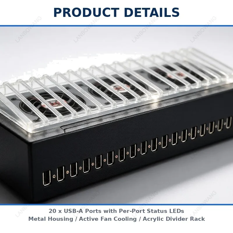 20 Port USB Hub Box Android Phone Farm Control Batch Synchronization Unified Management Smartphones Charging Station Device