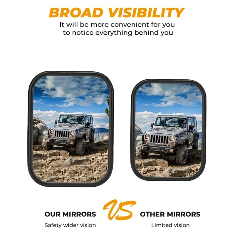 Doors Off Mirrors For Jeep Wrangler CJ YJ TJ JK JL & Unlimited, Wider Rearview Mirrors Square Door Side Hinge Mirror