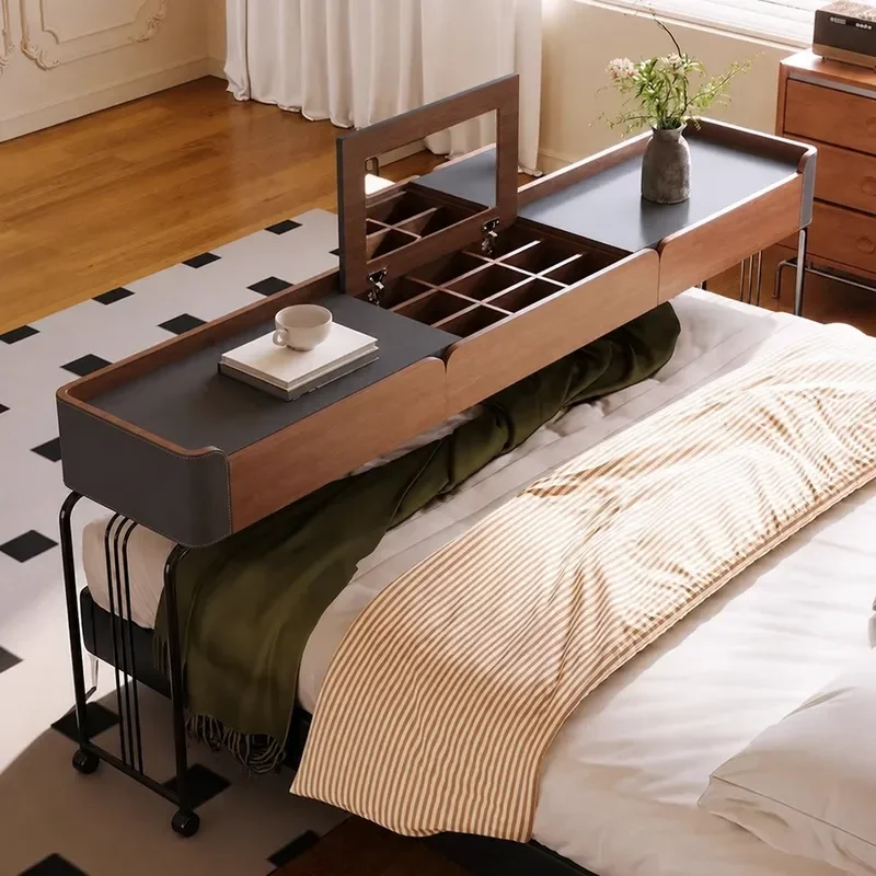 Retro Removable Cross Bed Table Lazy Laptop Desk Long End of Bed Dressing Table Bedside Desk