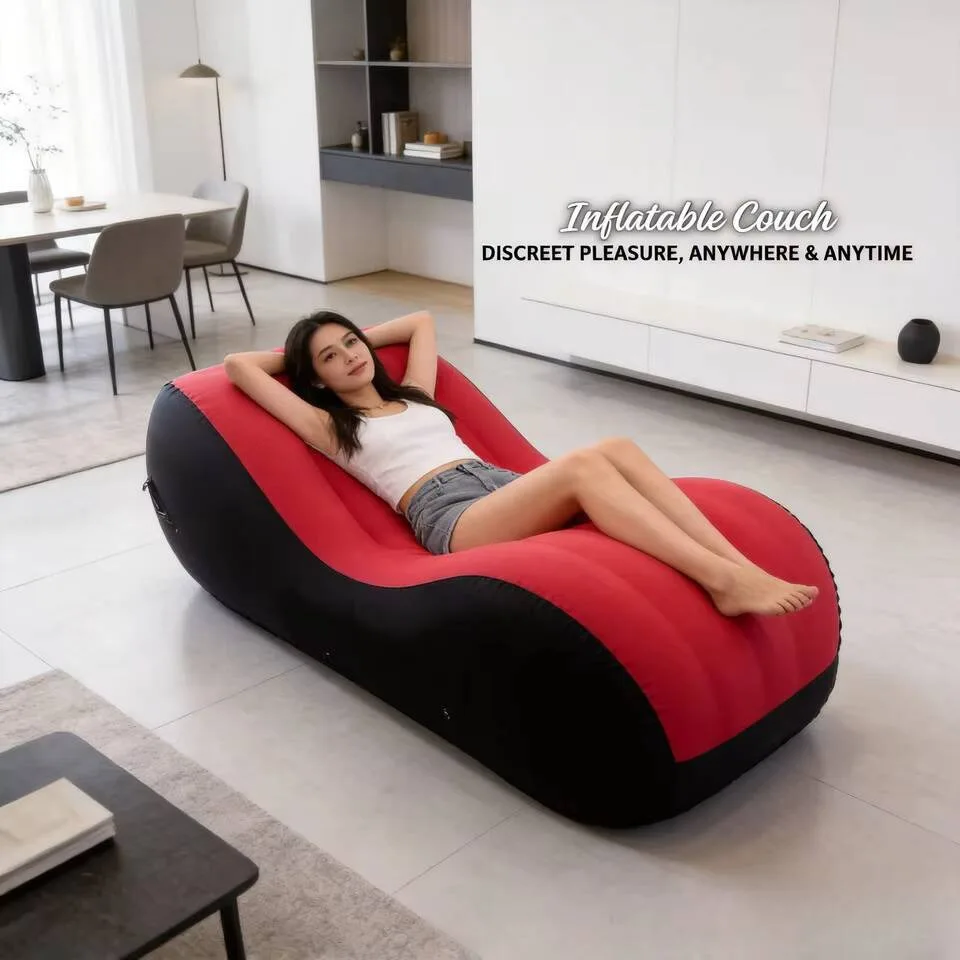 Hot Sale Ergonomic Wave Inflatable Sofa Flocked PVC Waterproof Outdoor Lounge Chair For Camping Beach & Backyard Relaxation