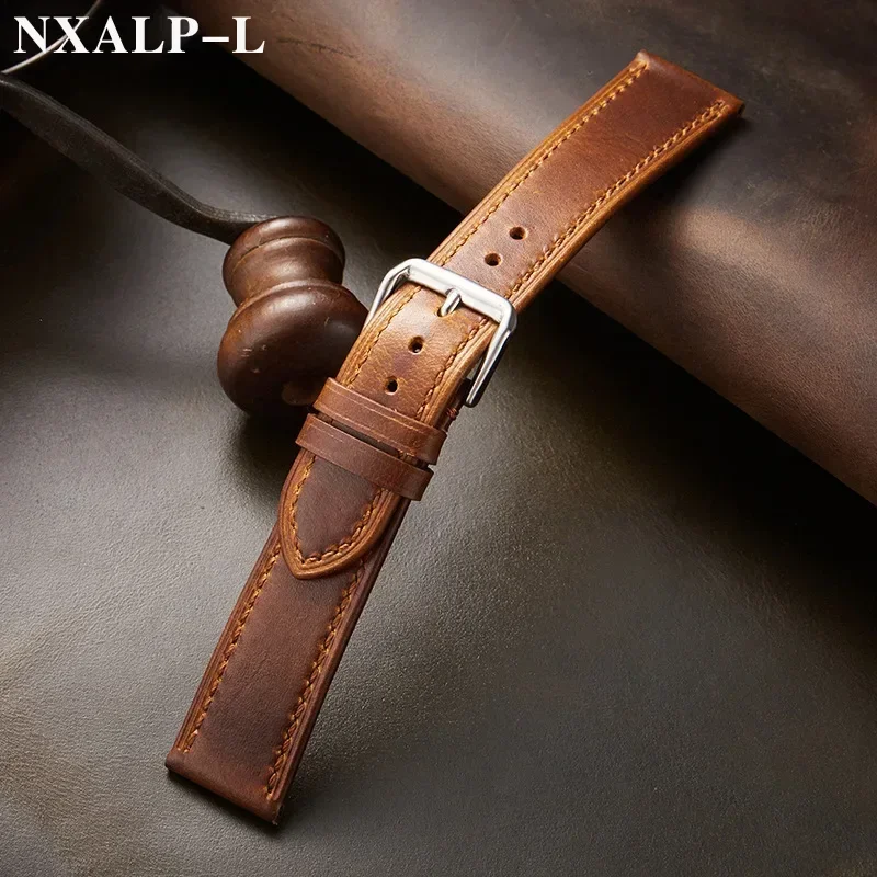 Vintage Genuine Leather Strap Oil Wax Discoloration Cowhide Leather Watchband 18mm 20mm 22mm High Quality Business Watch Band