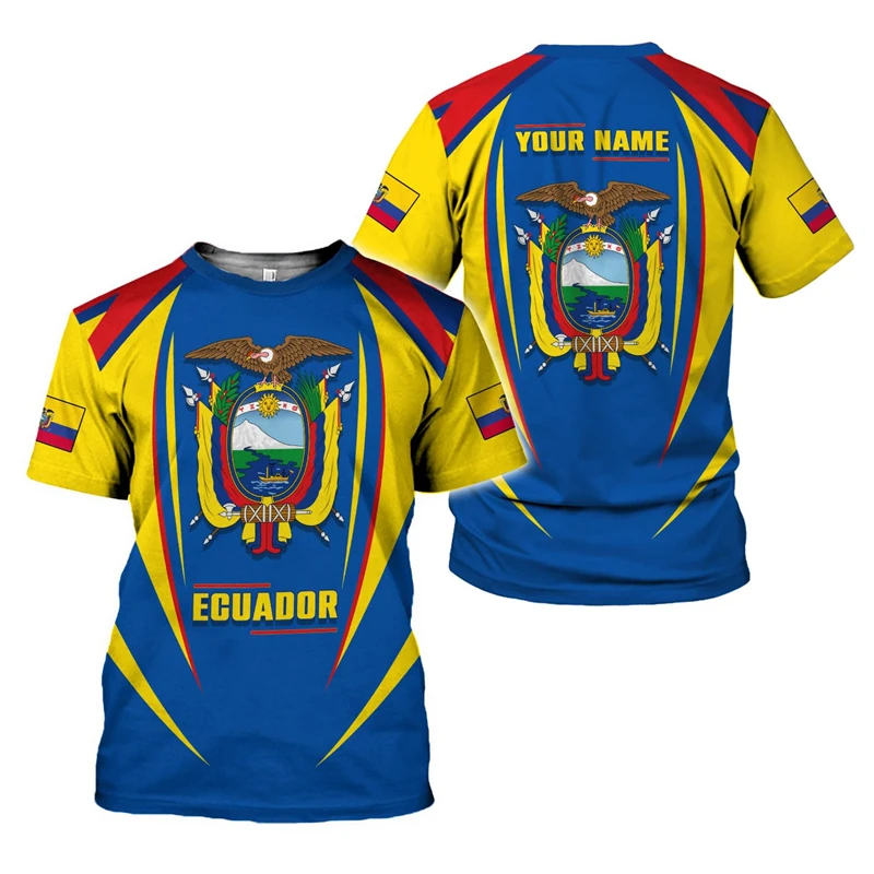 New Personalized Ecuador T Shirts Casual Ecuador Of Arms Flag 3D Printed T-shirt Short Sleeve Custom Tops Tees Men Women Clothes