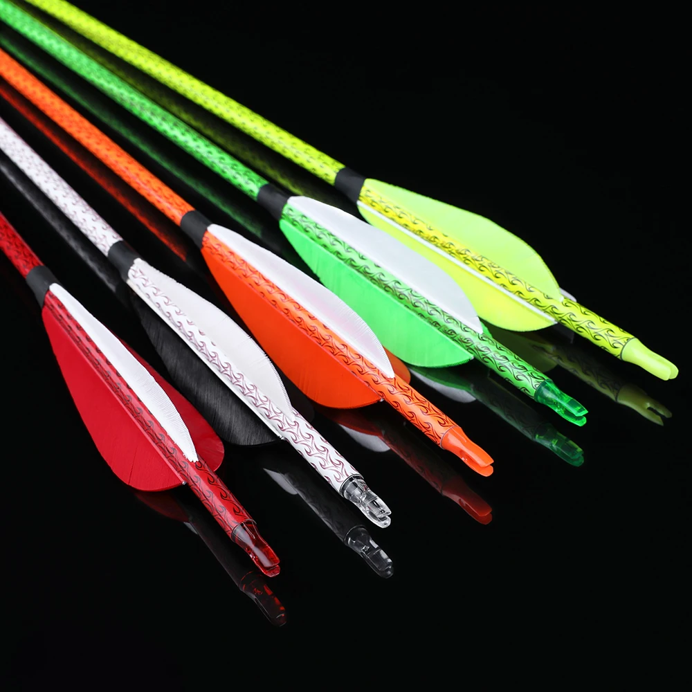 30\'\' Archery Arrows Spine500 ID6.2mm Mix Carbon Arrow Shaft with 4\'\' turkey Feather for Bow/Arrow Hunting Shooting Accessories