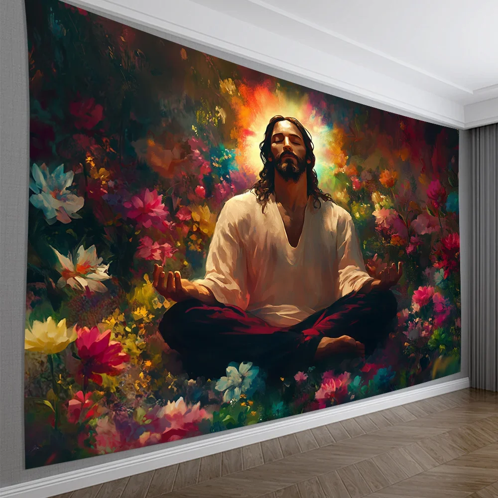 Jesus Christ Meditation Tapestry Vintage Christian Spiritual Wall Hanging Art Decor Home Bedroom Office Gift
