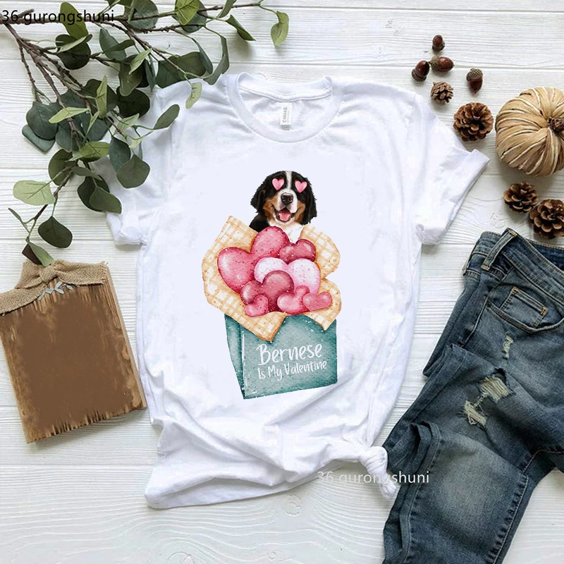 2024 women's tshirt Bernese Mountain Dog : Bernese Mt. With Skiing: Valentines day gifts summer fashion Tee shirt femme 90s tops