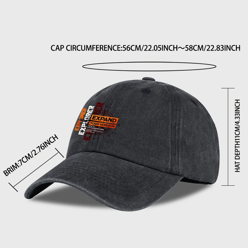 Explorer Compass Print Washed Baseball Cap Adjustable Unisex Outdoor Hiking Travel Sun Hat