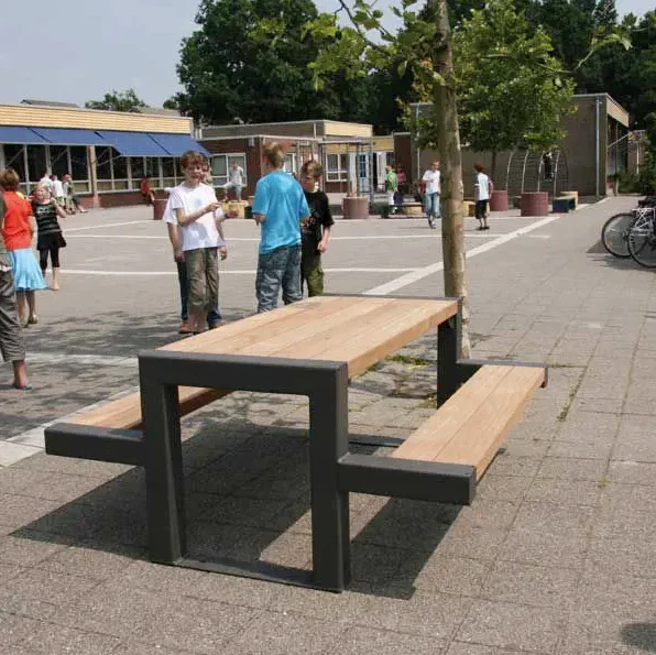 Factory Customization Commercial Street Wooden Table Bench Public Park Outdoor Wood Picnic Table Set