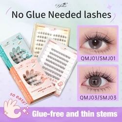 Yelix Glue Free False Eyelashes Self-adhesive Natural Curve Soft Root Lashes 9-12mm DIY Segmented Lash Enlarge Eye Tool