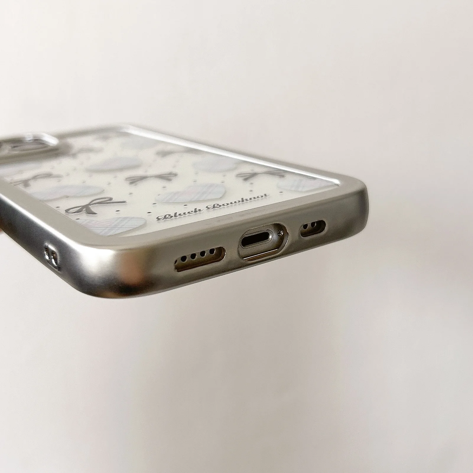 Wróżka retro kokardka Kocie uszy sztuka przezroczyste Etui na telefon do iPhone'a 15 14 13 12 11 Pro Max Etui Cute Sweet silvery frame luxury Cover