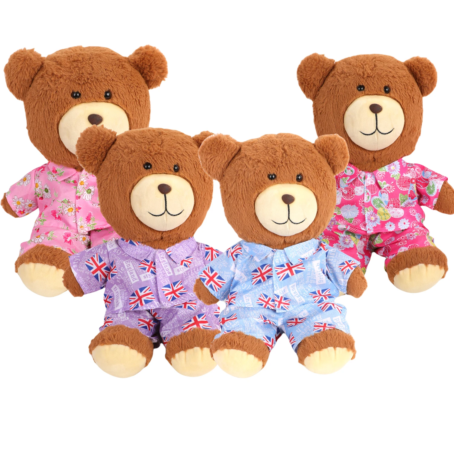 42cm Plush Bear Clothes Cartoon Print Shirt & Shorts Set, Casual Summer Outfit for 16-18 Inch Teddy Bear & Plush Dolls Toy Gift