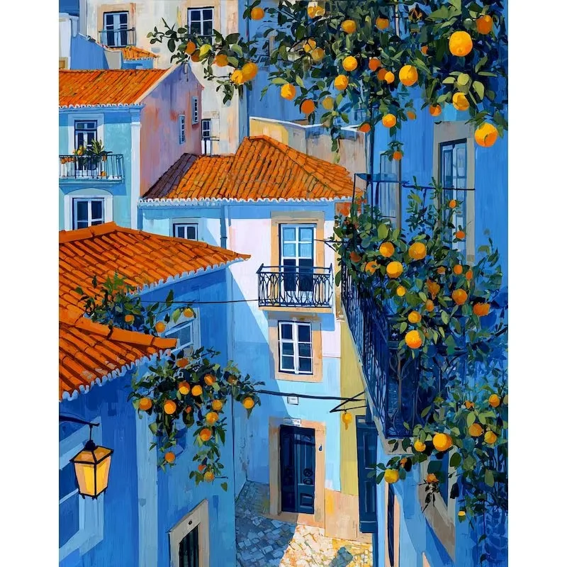 

GATYZTORY City House Oil Paint By Numbers Kit Drawing On Canvas DIY Hand Painted Paint By Numbers Kits Scenery Home Decor