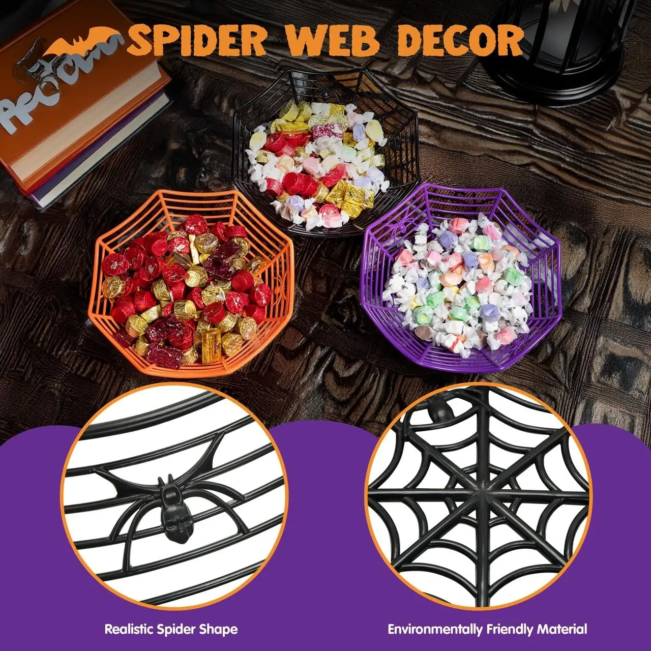 1/3 Stück Halloween-Süßigkeitenschale Spinnennetz Süßes oder Saures Schale Halloween-Dekorationen für Spukhaus Tisch Schreibtisch Party-Deko – Detail 4