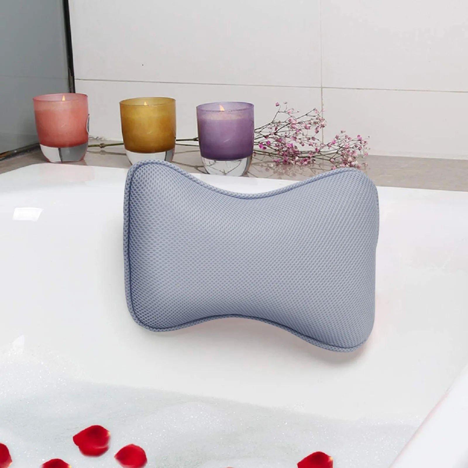 Head Rest Pillow Non-slip Cushioned Bath Tub Spa Pillow 3D Mesh Spa Bathtub with Suction Cups for Neck Back Bathroom Supply Home