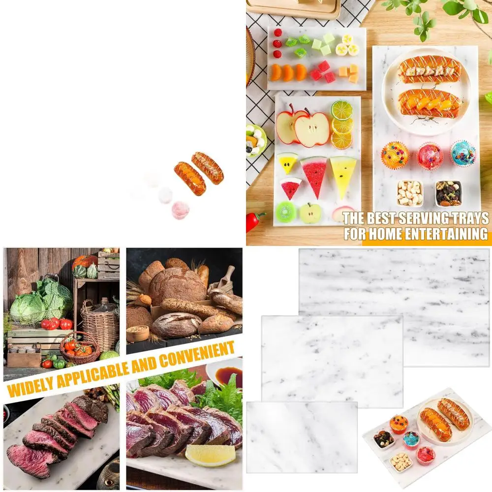 

Kitchen Marble Serving Set: 3-Piece Marble Trays in 9x6, 12x8, 16x10 Inches with Anti-Slip Base for Cheese, Pastry, and More