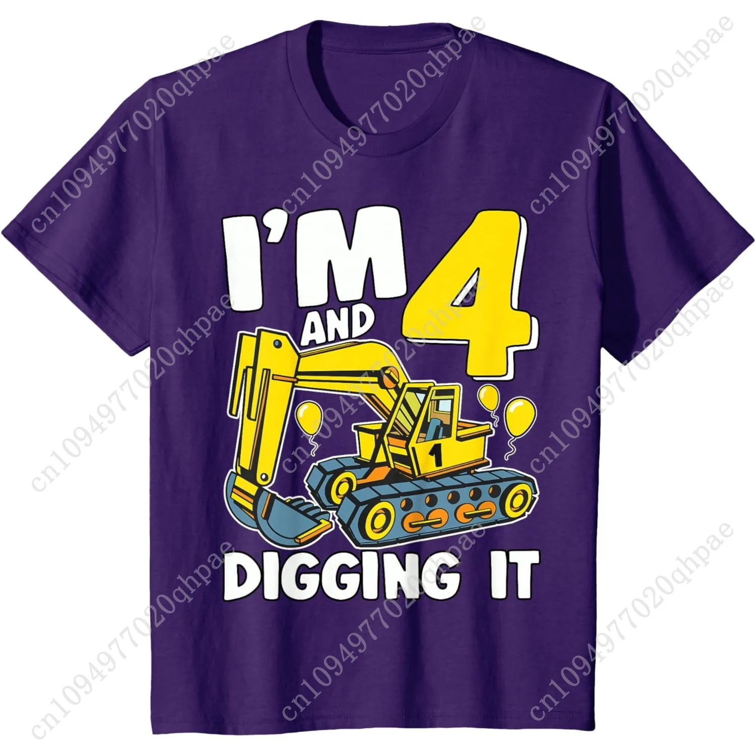 Kinder-T-Shirt „I'm 4 And Digging It“ für Jungen zum 4. Geburtstag, Bagger