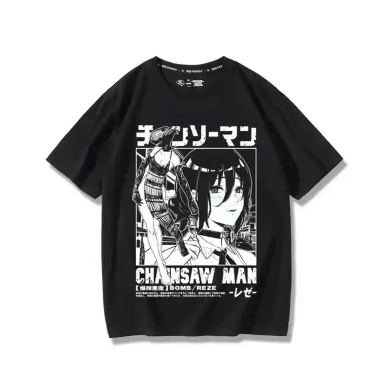 Anime T-shirt Women Chainsaw Man Manga Graphic Cotton Short Sleeve Tee Plus Size Women Tops Summer Streetwear