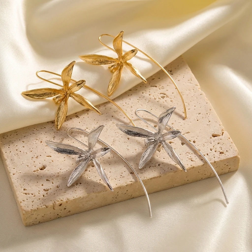 خمر معدن الذهب اللون القزحية زهرة أقراط للنساء الحد الأدنى موضة الأزهار بيان القرط الفتيات مجوهرات الحفلات اليومية #4