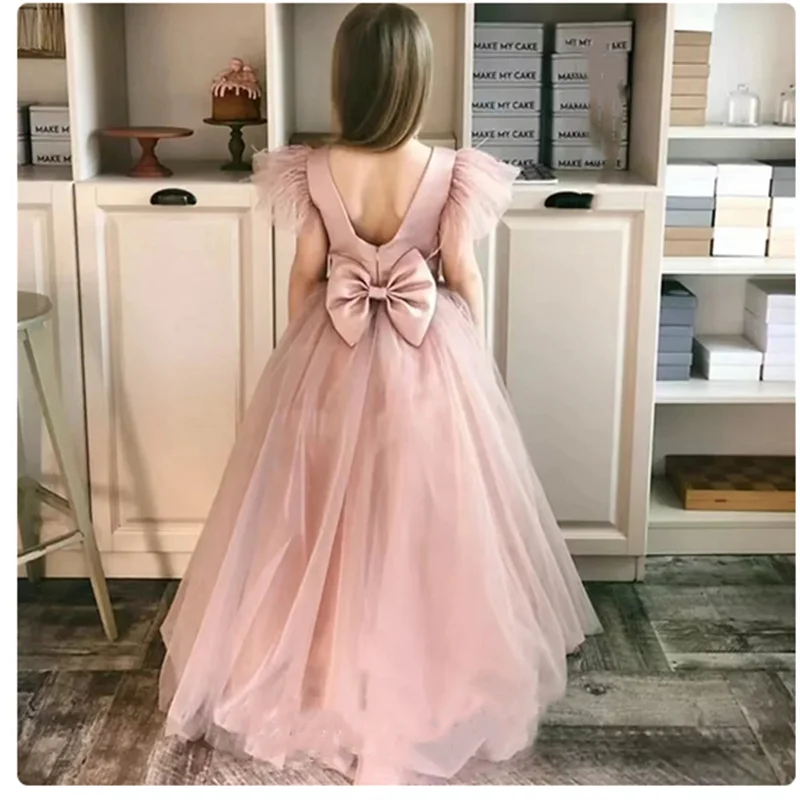 Vestidos de niña de las flores para cumpleaños, vestido de desfile de moda, sin mangas, apliques, vestidos de comunión, atuendo Formal personalizado