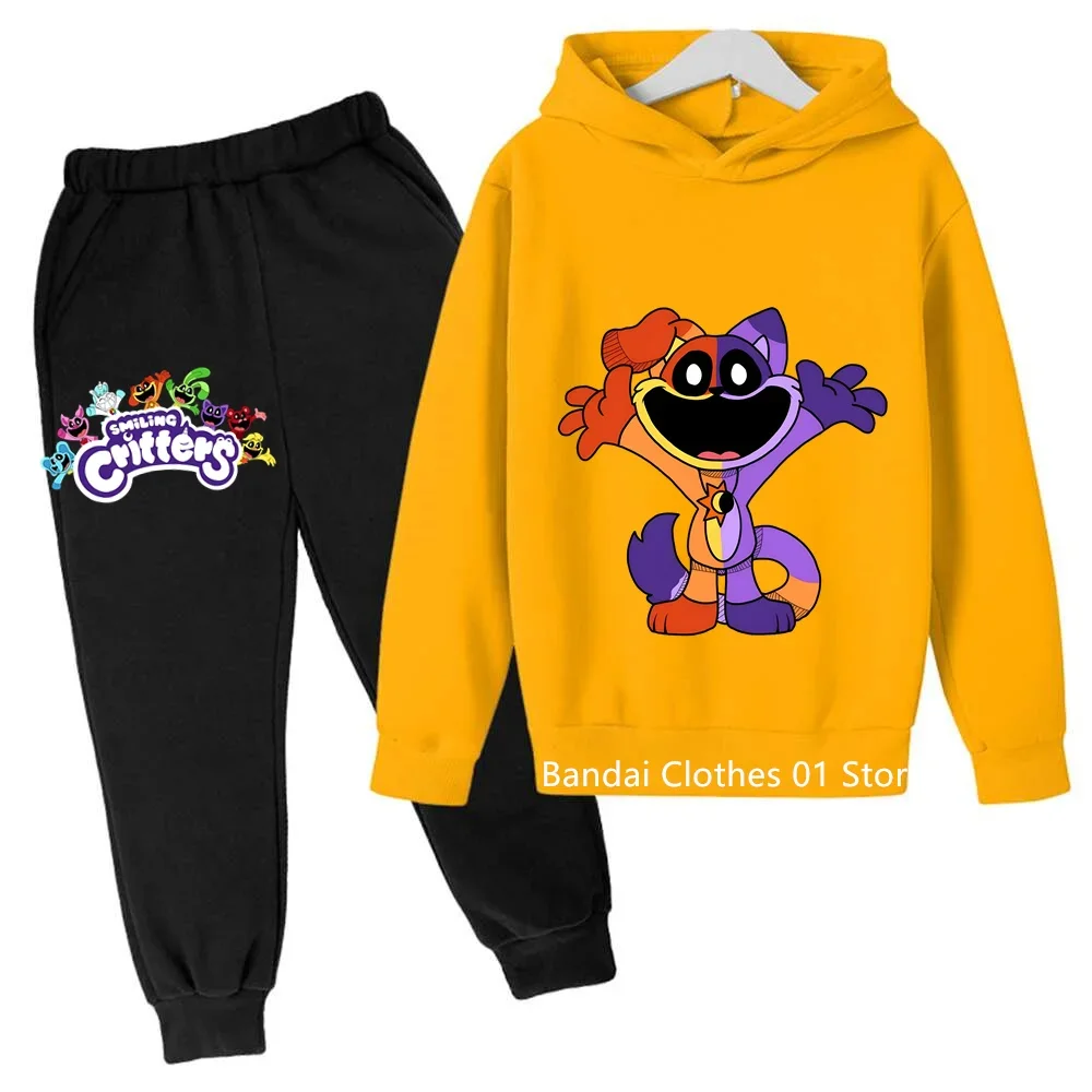 Anime Smiling Critters primavera otoño niños y niñas Sudadera con capucha de algodón + Pantalones ropa deportiva elástica de diseño elegante de alta calidad