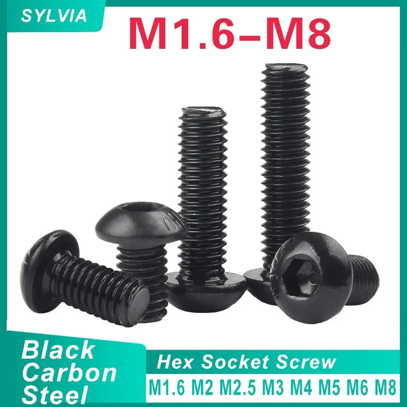 M2 M2.5 M3 M4 M5 M6 M8 Grade 10.9 Alloy Steel Screws Hex Socket Round Head Cap Black Screw Furniture Fastener Bolt ISO7380