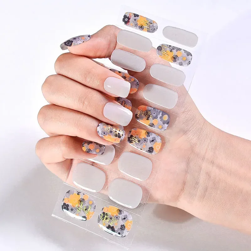 18 Tips/Sheet Uv Light Nodig Semi-Uitgeharde Gel Nagelstickers Schattige Nail Art Strips Voor Manicure Nail Art Decoraties