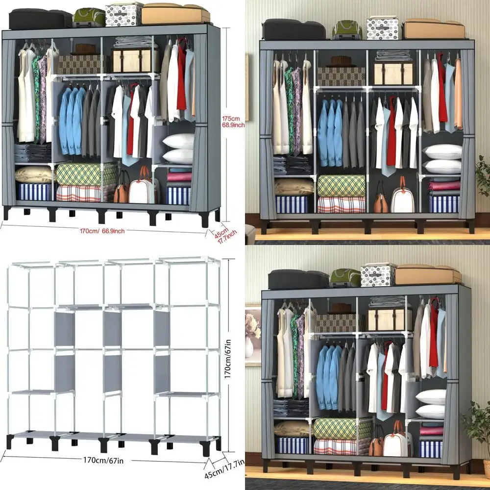 

Large Waterproof Dustproof Stain-Resistant Movable Non-Woven Wardrobe with Easy Assembly - Black, 67.7 x 172 cm (X-Large, Grey)