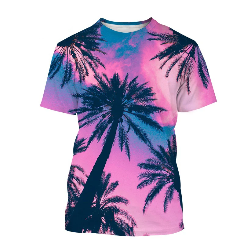 Hawaiian Style T-Shirts Palm Tree Pattern 3D Print Men Women Short Sleeve T Shirt Oversized Harajuku Y2k Tees Man Tops Clothing