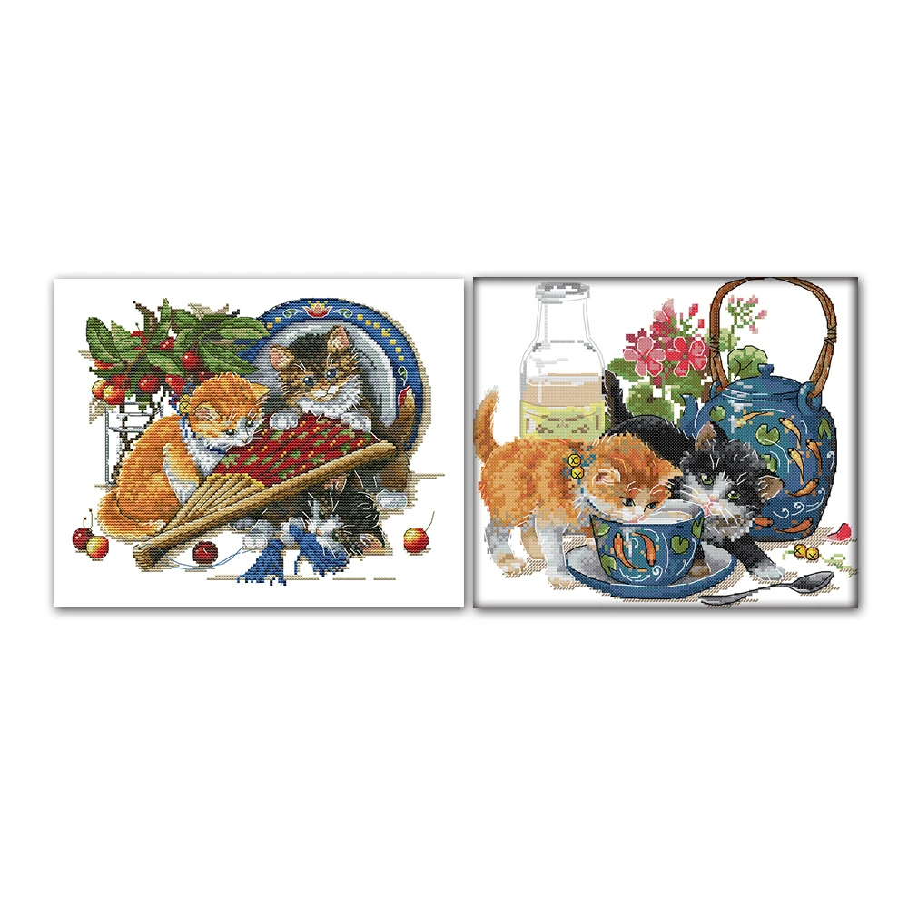 

Набор для вышивки крестом Joy Sunday Curious Cat And Fan, 14CT, 11CT, домашний декор счетыми и штампованными животными 16CT, DA032, DA324