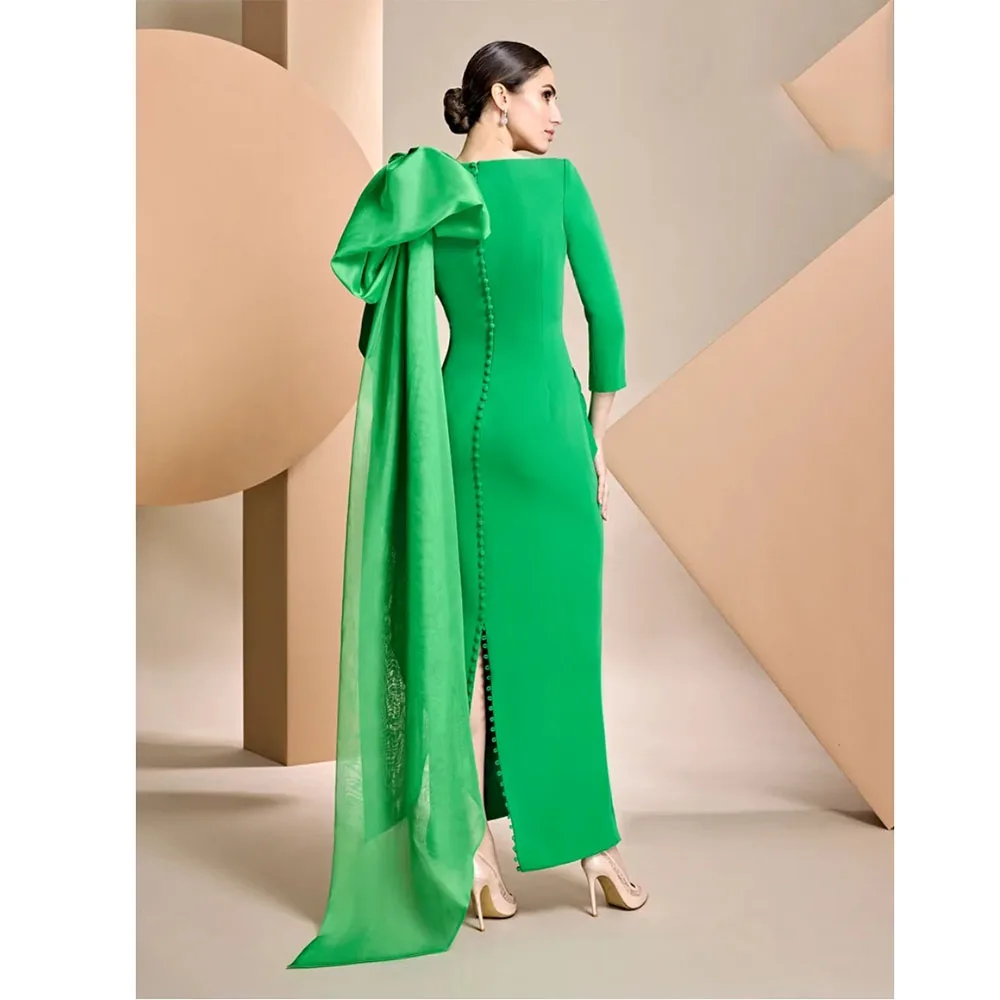 Elegant Mermaid Mother of the Bride Dresses for Weddings Long Sleeves Bow Evening Dresses for Women Ankel Length Wedding  Gowns