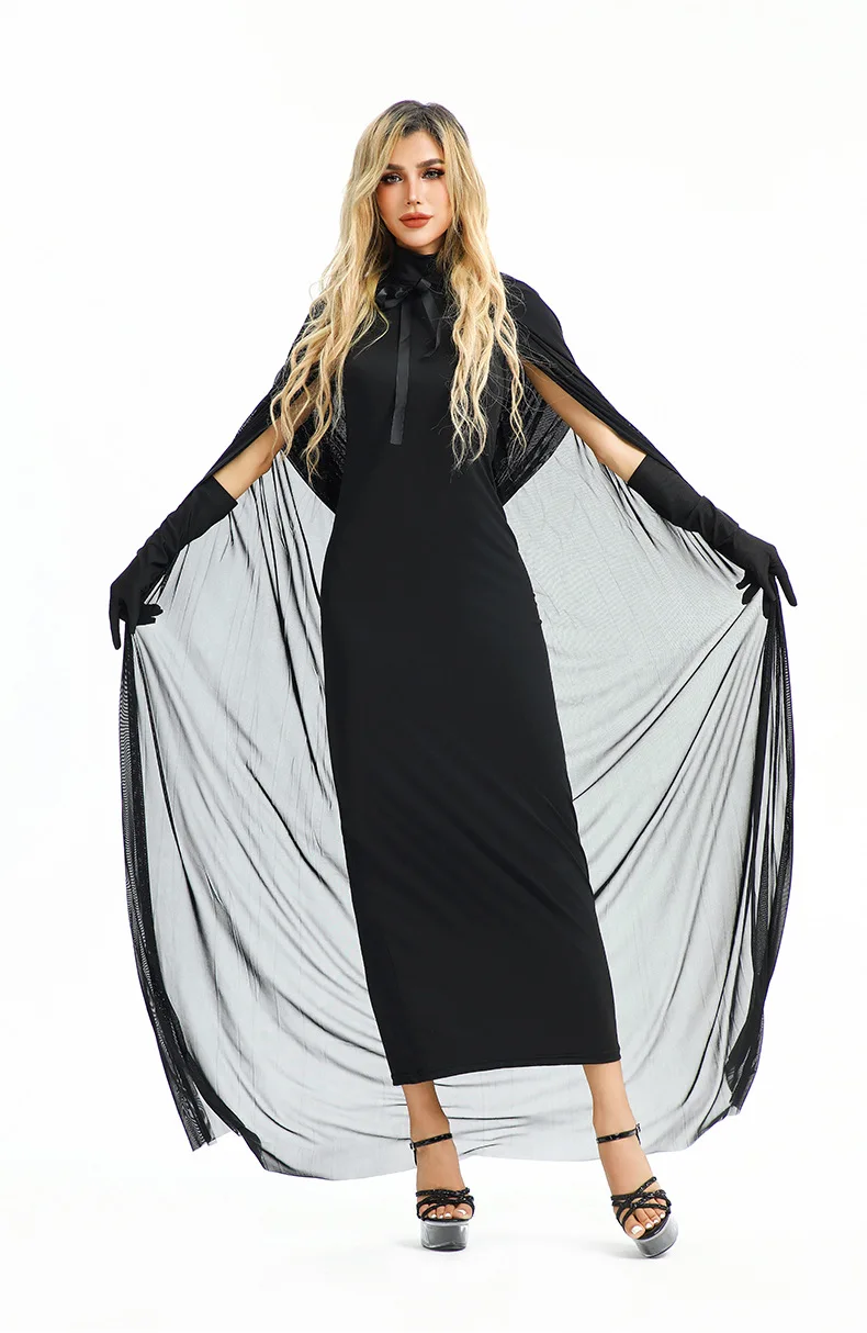 Robe Sorcière Gothique Noire avec Cape à Capuche et Gants – photo 10