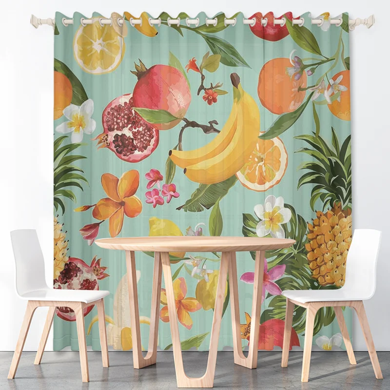 3D Colorful Fruits Curtains Orange Pineapple Strawberry Blueberry Thin Polyester Fabric Bedroom Living Room Decoration with Hook