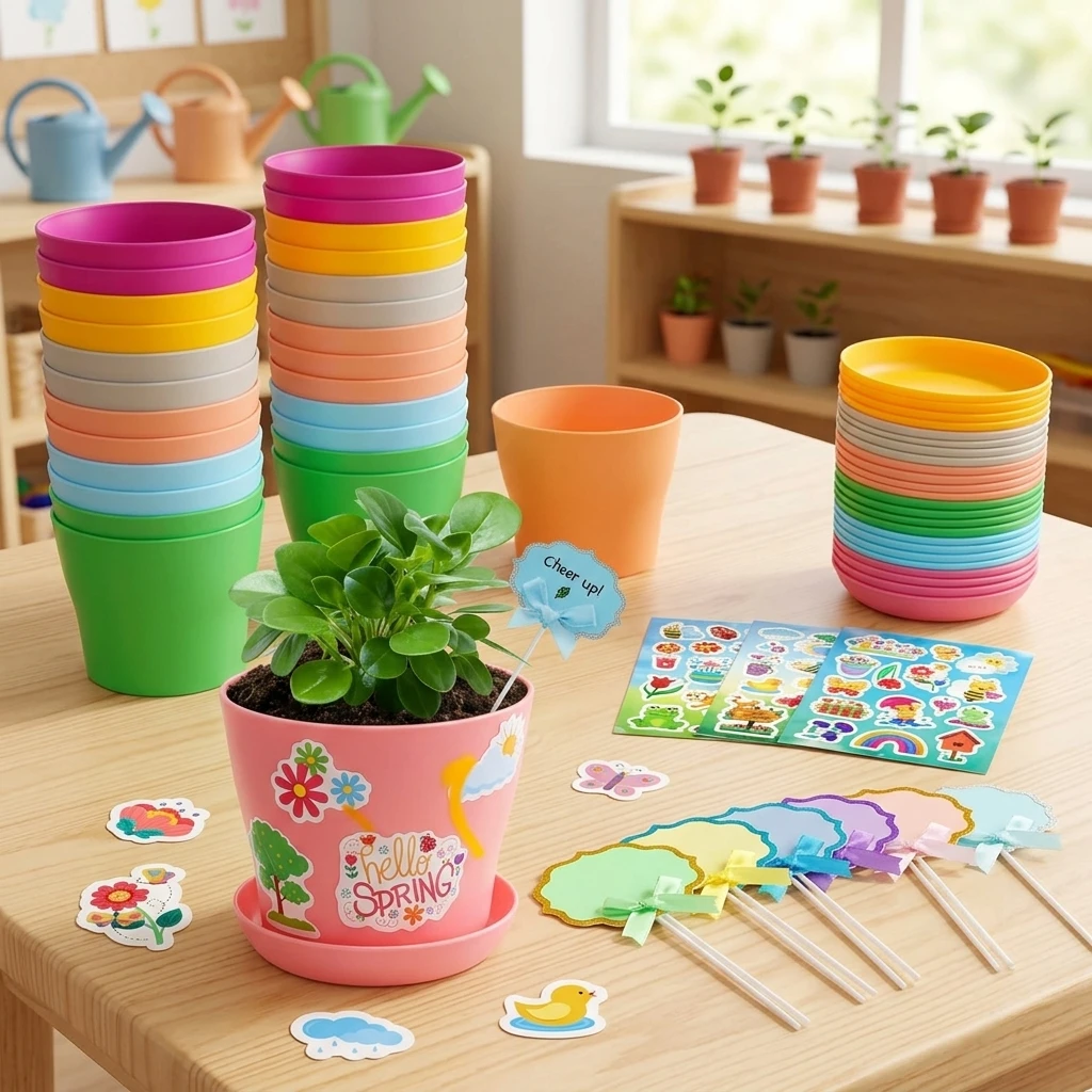 Children DIY Planting Kit Durable Resin Pots with Accessories for Gardening Crafts