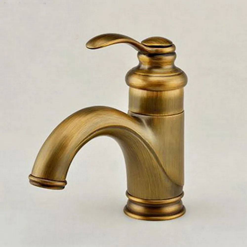 

Antique Brass Bathroom Faucet Basin Sink Faucet Single Handle Water Taps Deck Mounted znf008