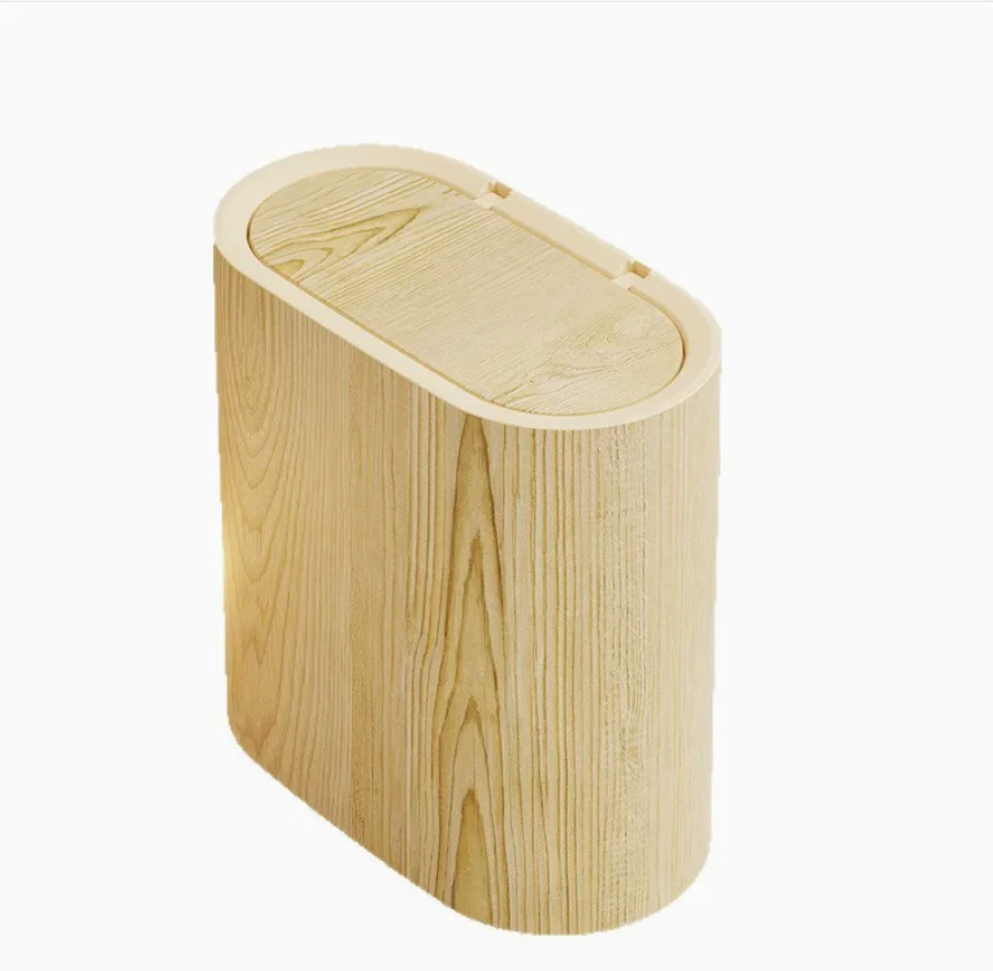 

PP Gap Trash Can Pop-up Lid Wooden Bathroom Trashcans with Lids Trash Can for Home School Office Apartment Narrow Gap