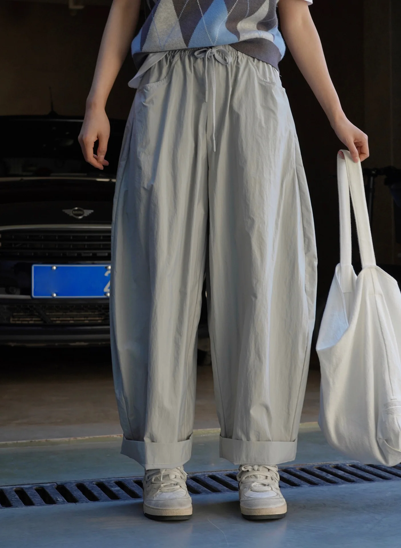 Summer women's casual solid color high waisted loose wide leg pants