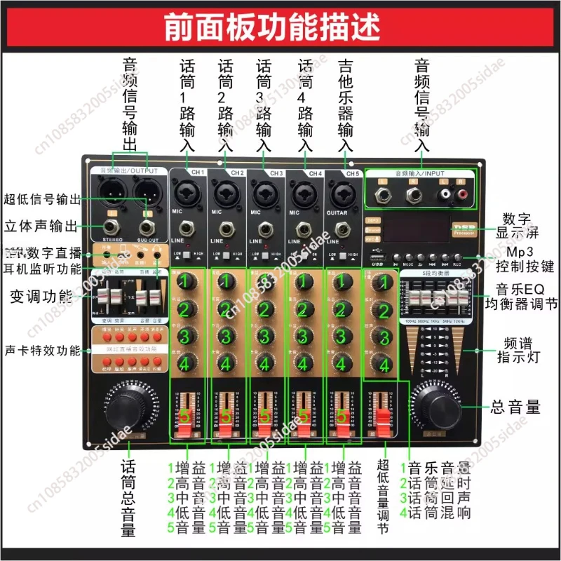 12V High-Power Dual-Channel DSP Sound Card Amplifier Board 1300W Amplifier Board for Square Dance Outdoor