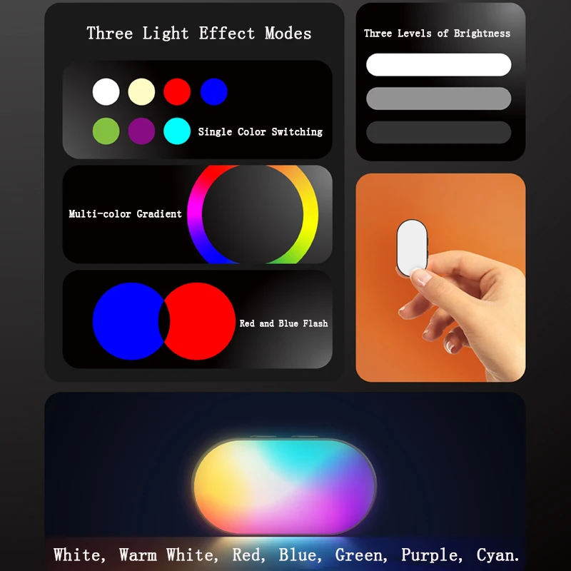 RGB Magnetic Fill Light for Gimbal LED Video Photography Light 3 Brightness and 7 Color Adjustment for Phone Selfie Live Tiktok