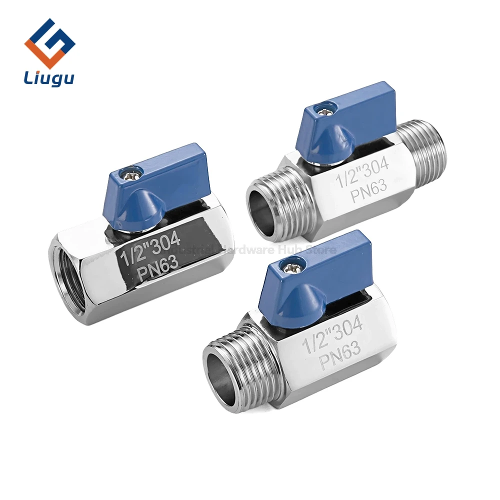 304/316L صمام كروي صغير من الفولاذ المقاوم للصدأ، 1/8 "1/4" 3/8 "1/2" 3/4 "BSPT NPT أنثى ذكر الموضوع، صمام مقبض أزرق للمياه/الزيت #3