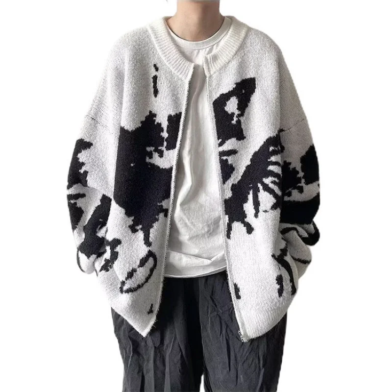 سترة صوفية رجالية من قماش الجاكار غير منتظمة مقاس كبير لخريف وشتاء