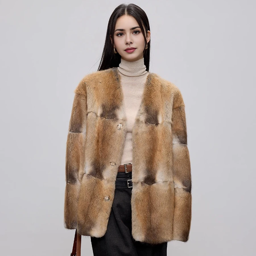 Natural Muskrat Fur Winter Women Fur Coat Women Luxury Real Fur Warm Winter Jackets