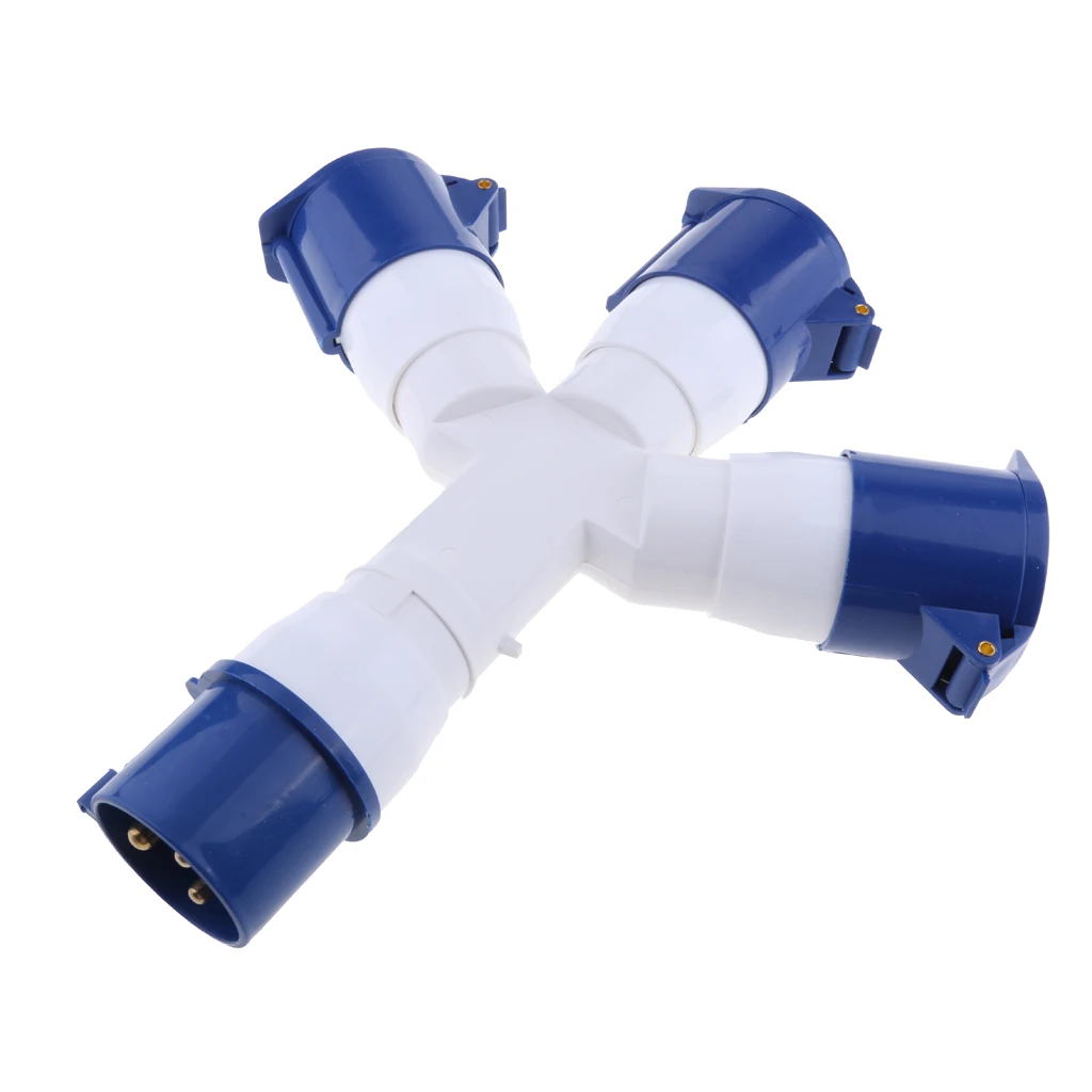 

3 Way Outdoor Industrial Plug Socket Waterproof Electric Connector Blue IP44 Splitter for Camping Caravans Power Tools
