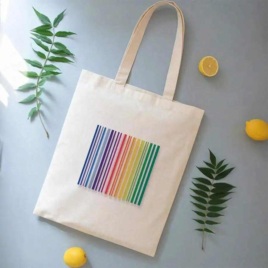 

Large Canvas Tote Bag With Rainbow Stripes - Reusable Shopping Travel Shoulder Bag For Women
