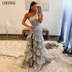 OEING Glitter Prom Dress Sexy One-Shoulder Spaghetti Strap Appliques Lace Ladies Evening Dresses Formal Gown Vestidos De Fiesta