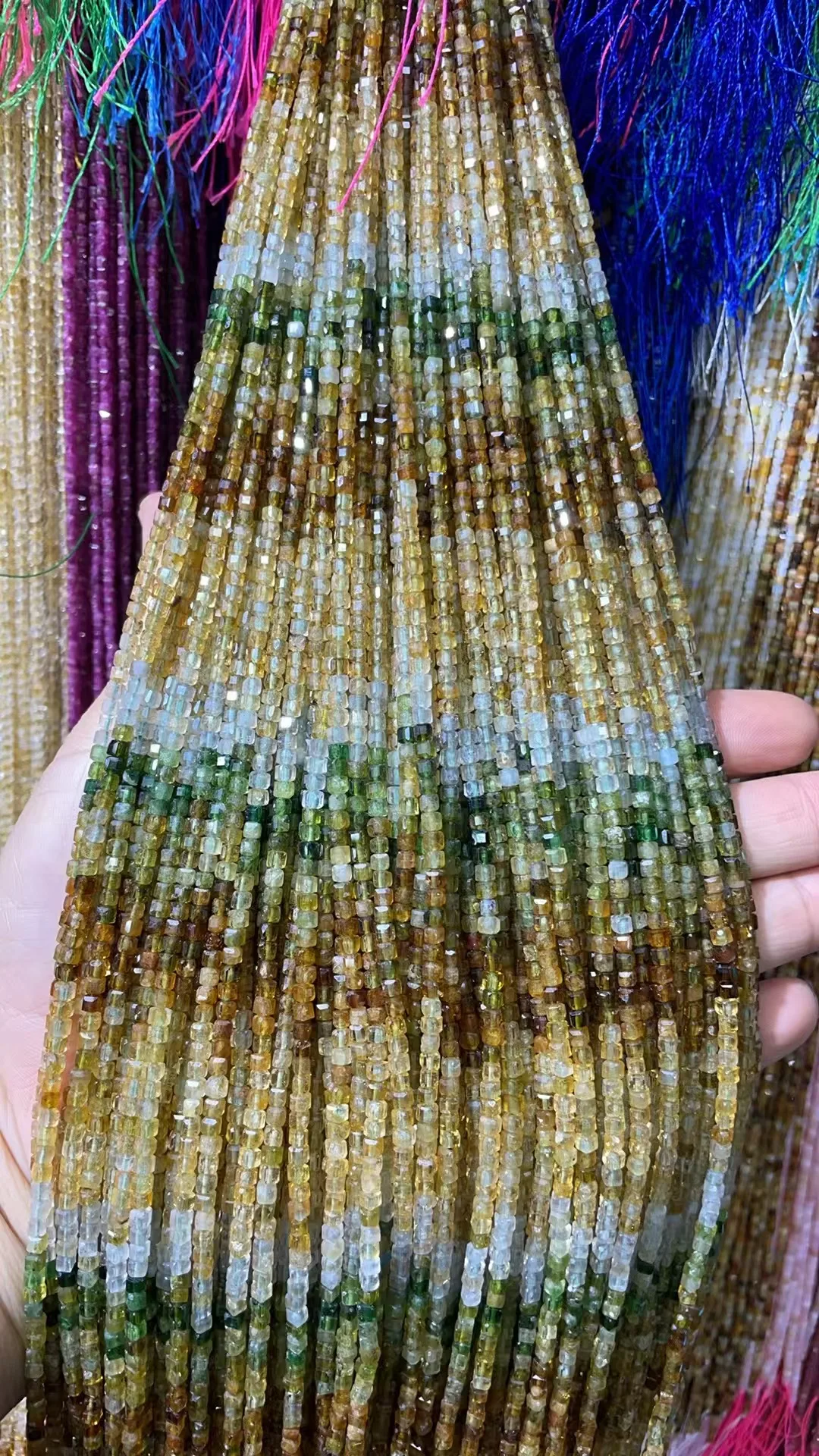 

Natural square sugar Yellow and green tourmaline Gradient 3x3mm Cut Face length39cm